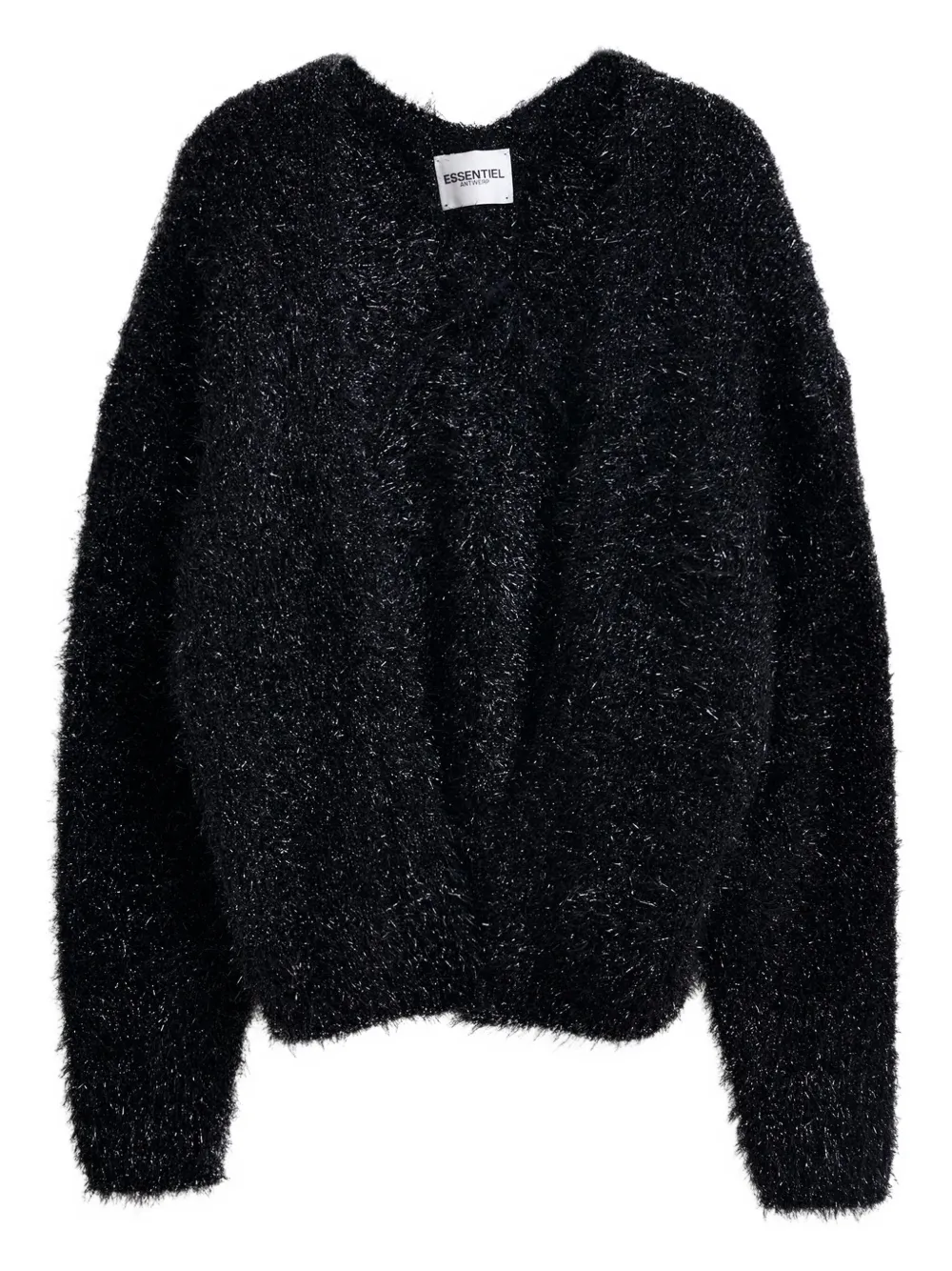 Essentiel Antwerp Ileast Textured Metallic-effect Cardigan In Black