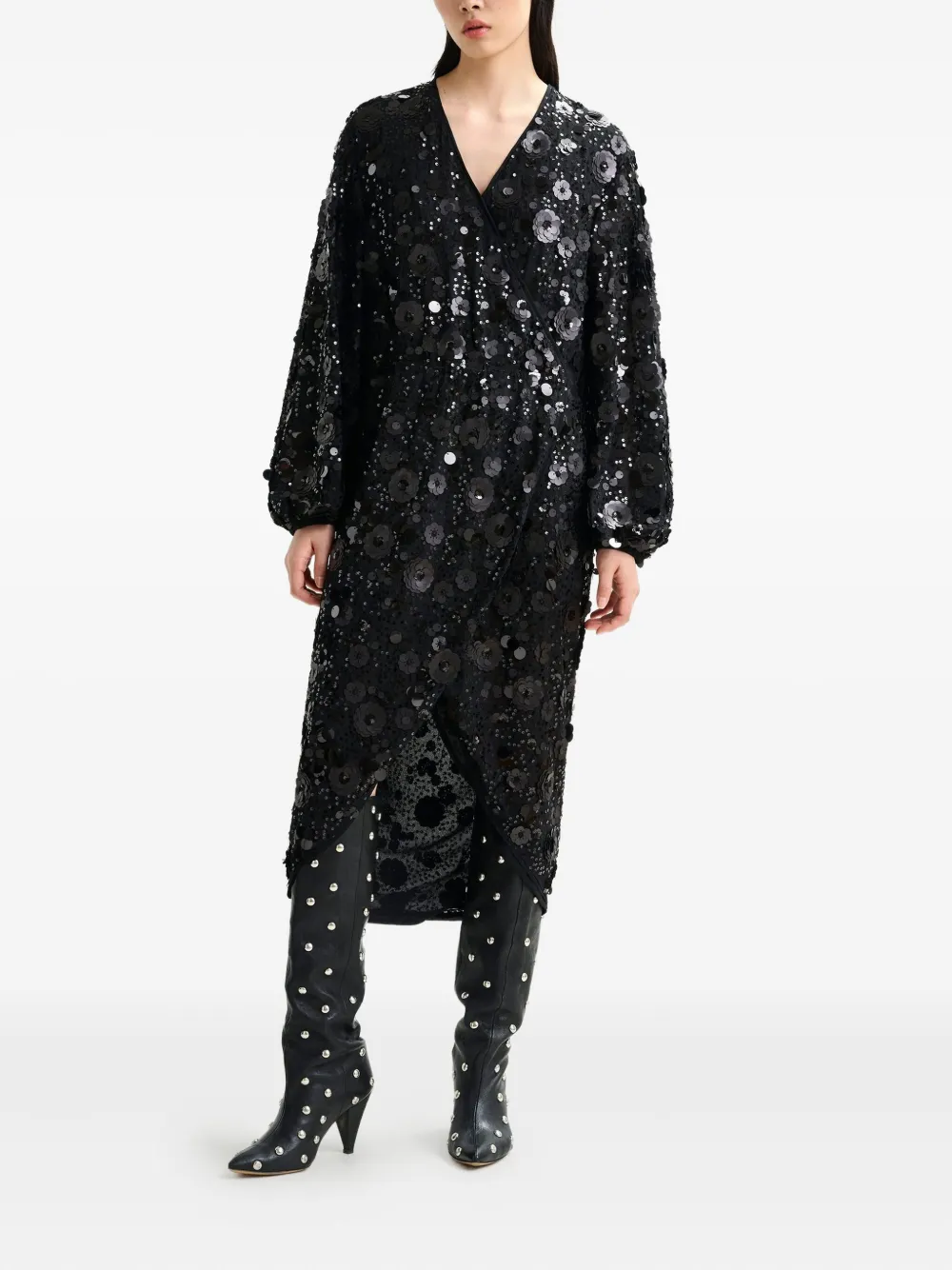 Essentiel Antwerp Ishine midi-jurk met pailletten - Zwart