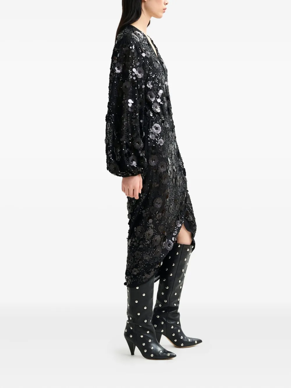 Essentiel Antwerp Ishine Sequin-embroidered Midi Dress In Black
