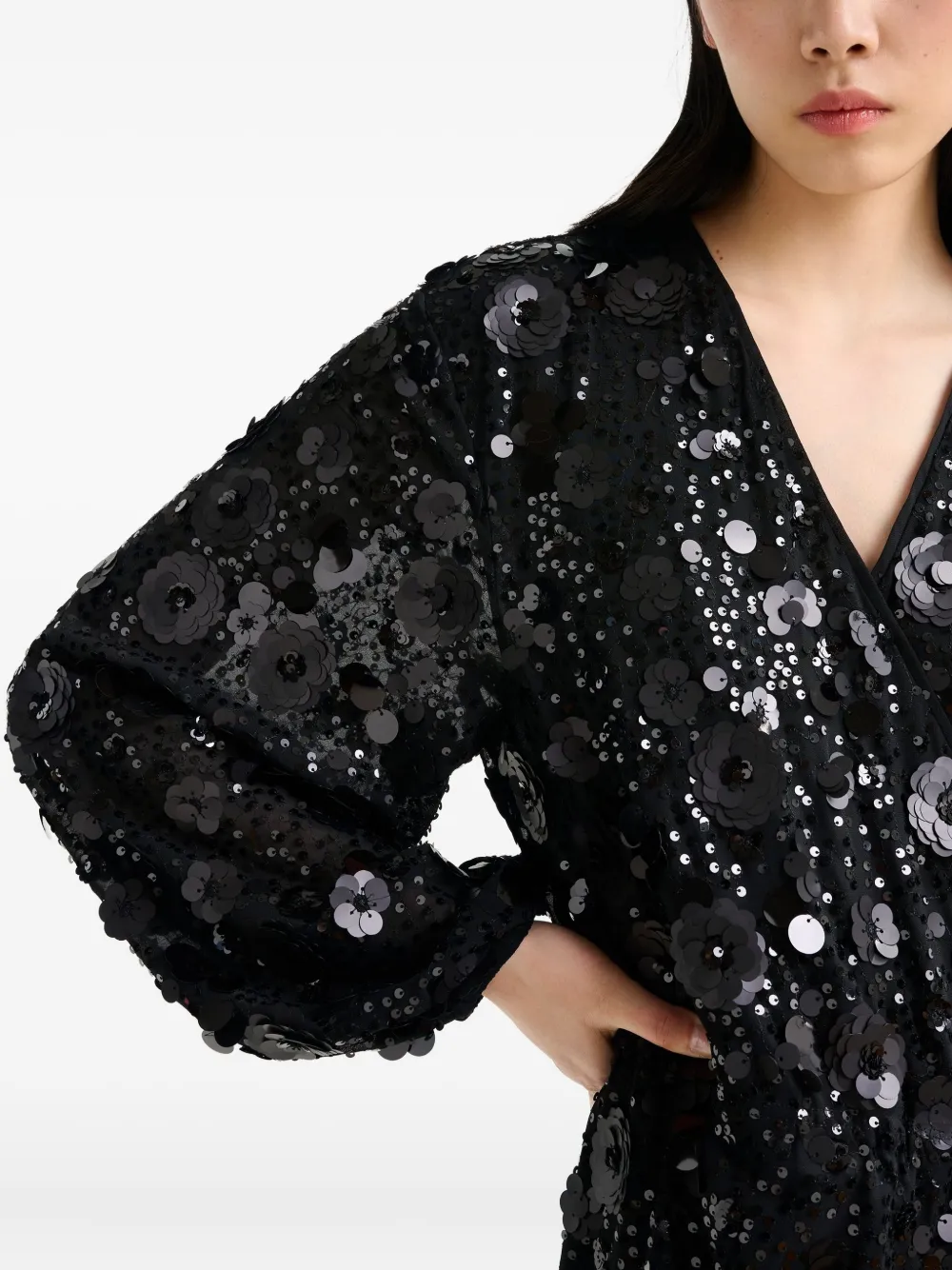 Essentiel Antwerp Ishine Sequin-embroidered Midi Dress In Black