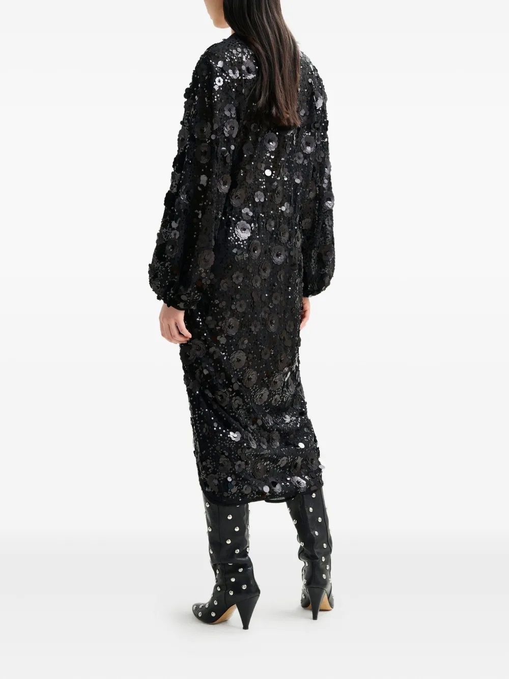 Essentiel Antwerp Ishine Sequin-embroidered Midi Dress In Black