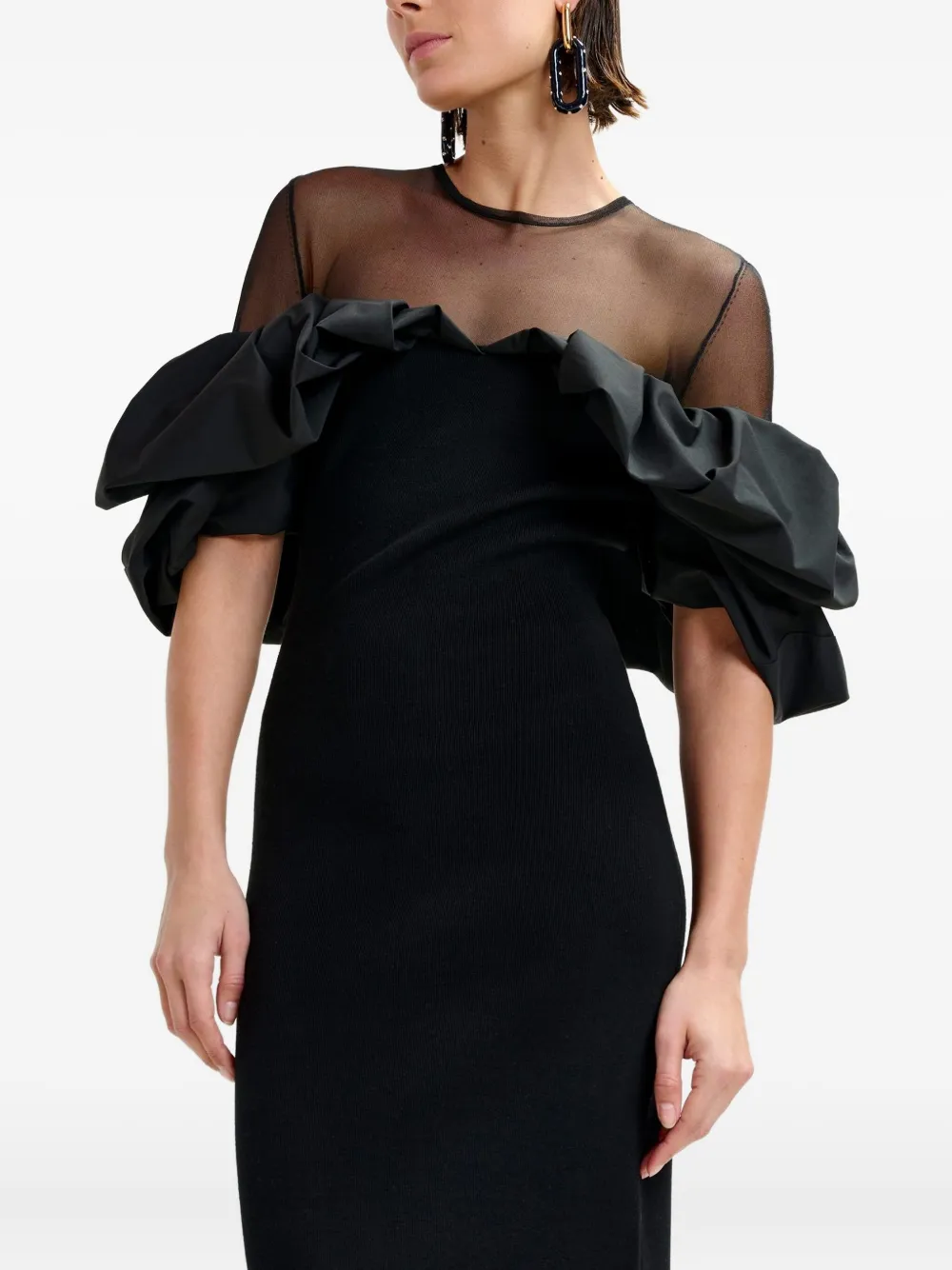 Essentiel Antwerp Isatis Ruffled Tulle Midi Dress In Black