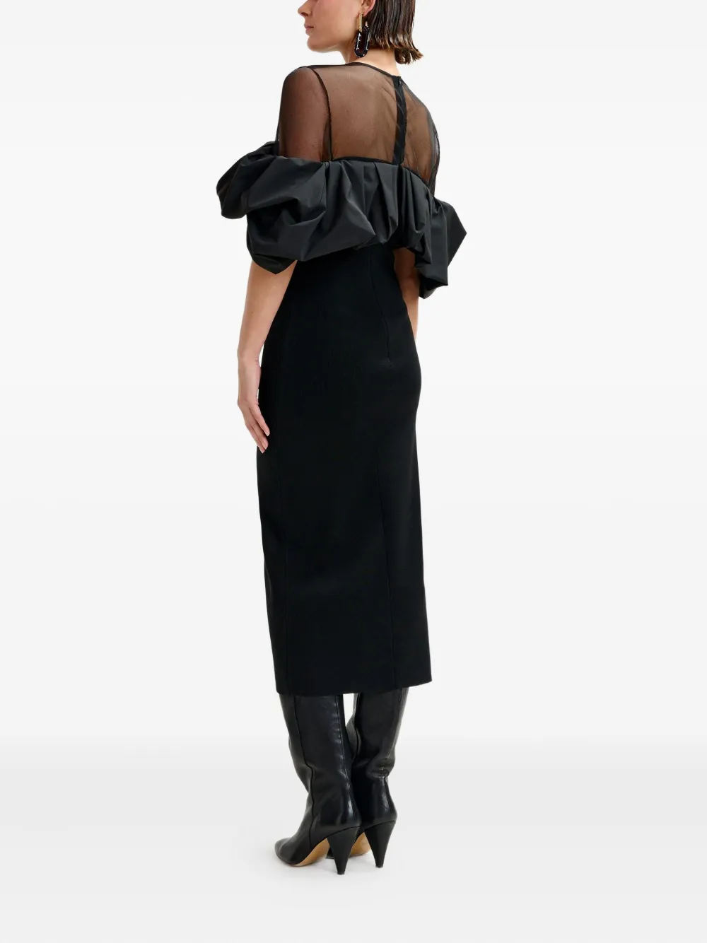 Essentiel Antwerp Isatis Ruffled Tulle Midi Dress In Black