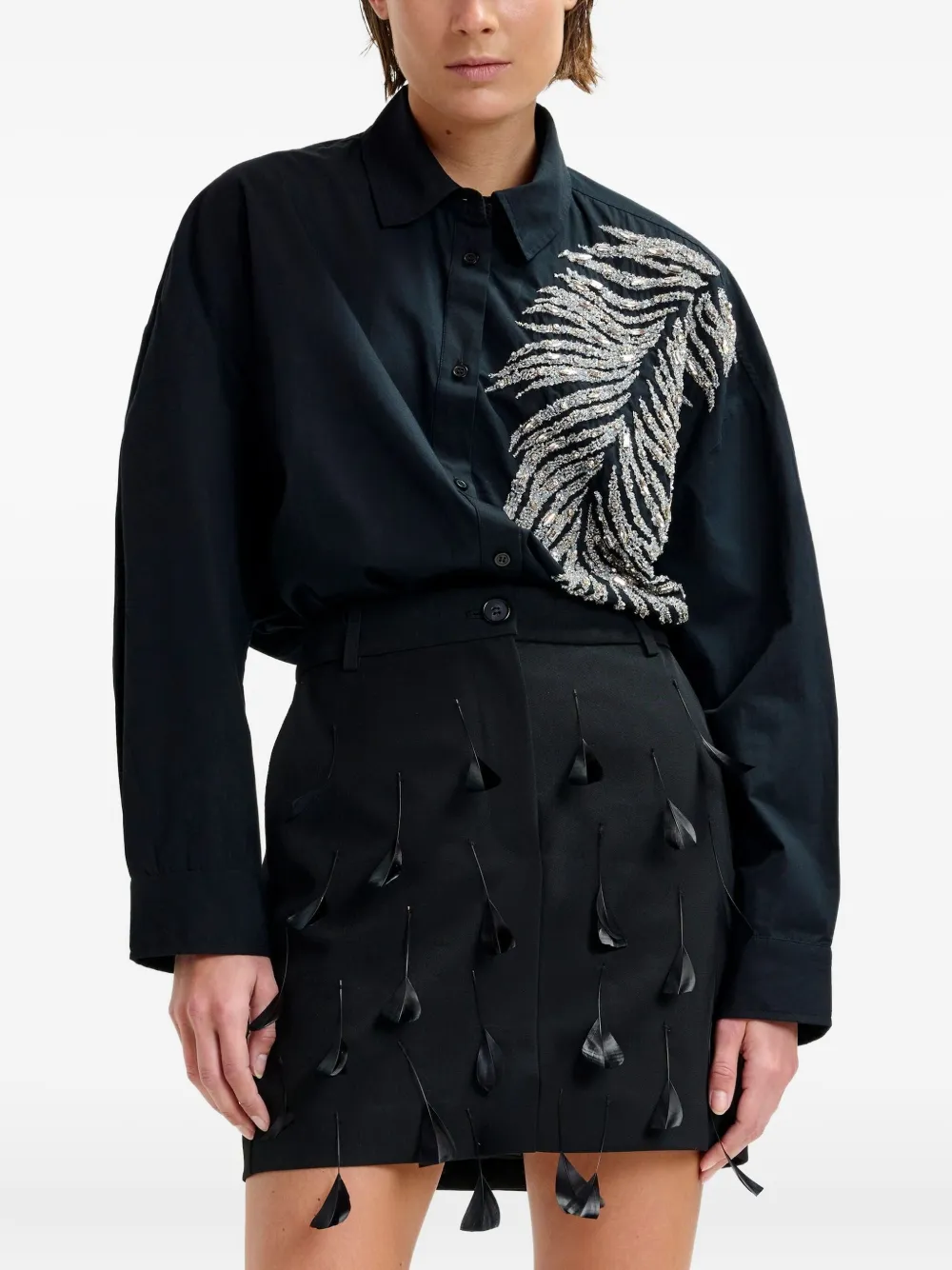 Essentiel Antwerp Iliza blouse met veren detail Zwart