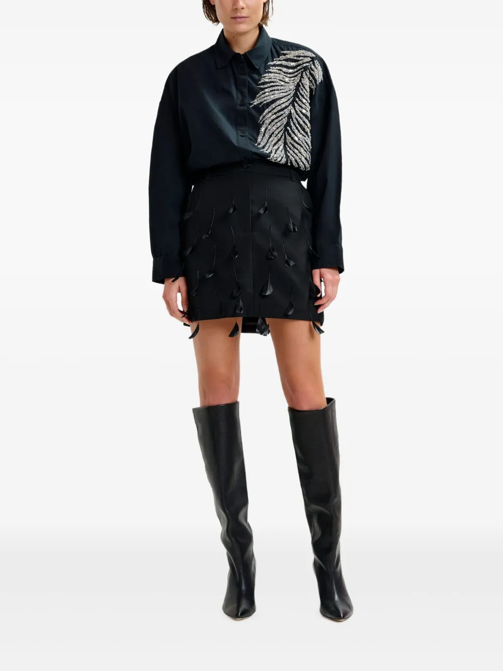 Essentiel Antwerp Iliza blouse met veren detail - Zwart