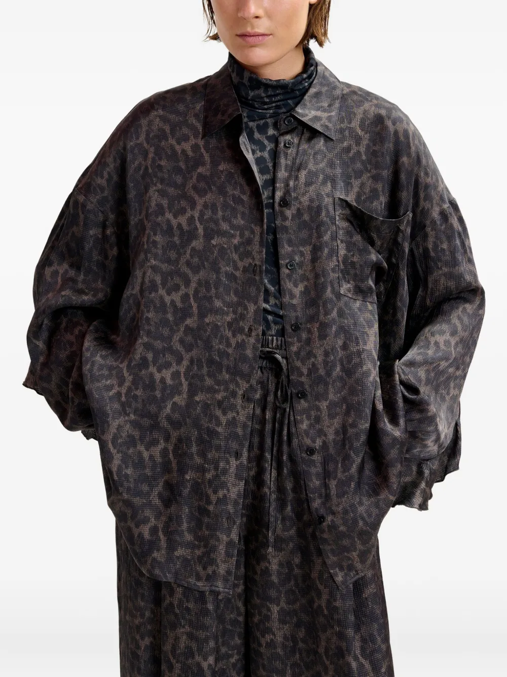 Essentiel Antwerp Ilorin Leopard-print Ruffled Shirt In Black