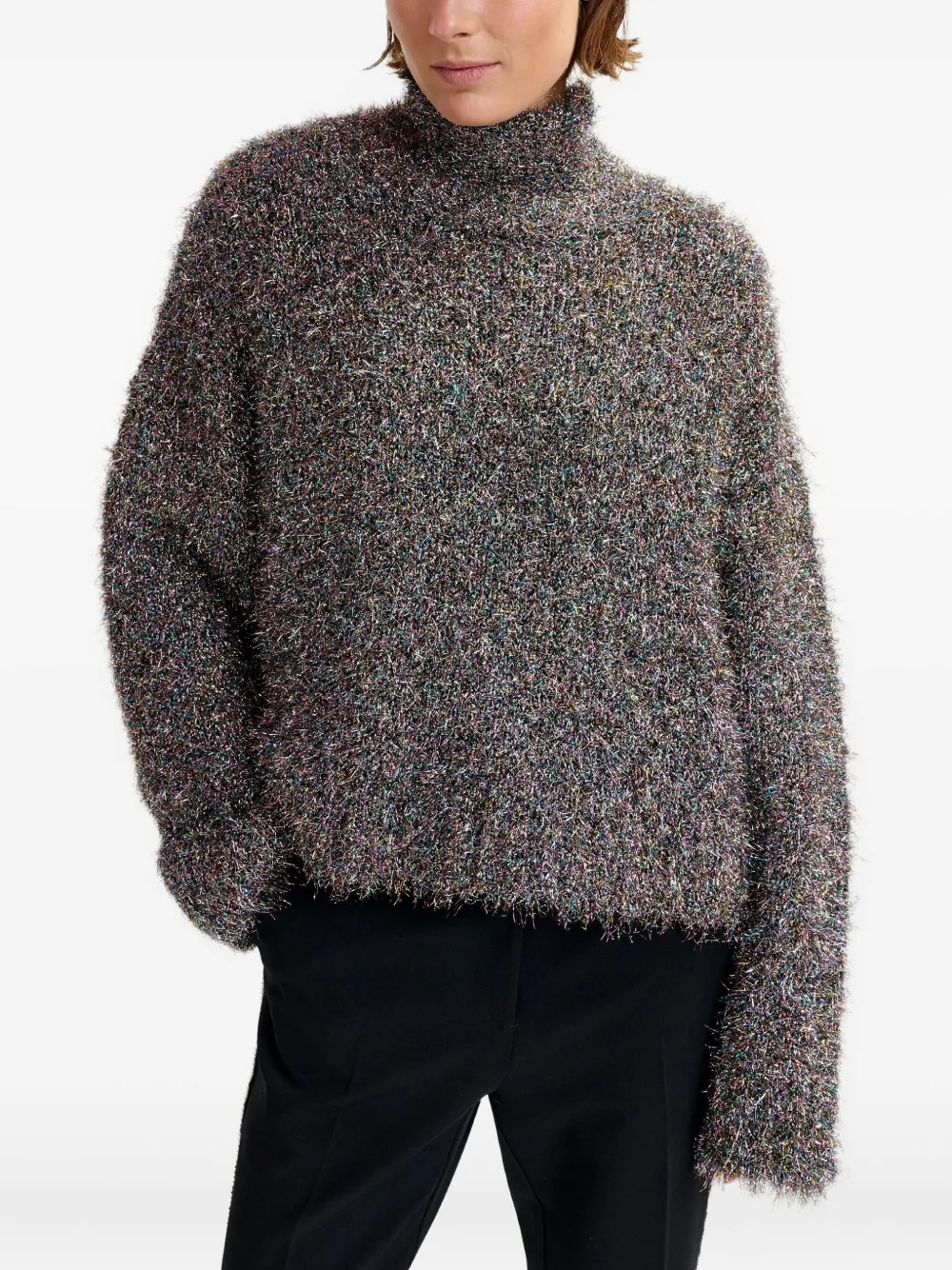 Essentiel Antwerp Istrana metallic trui met strik Grijs