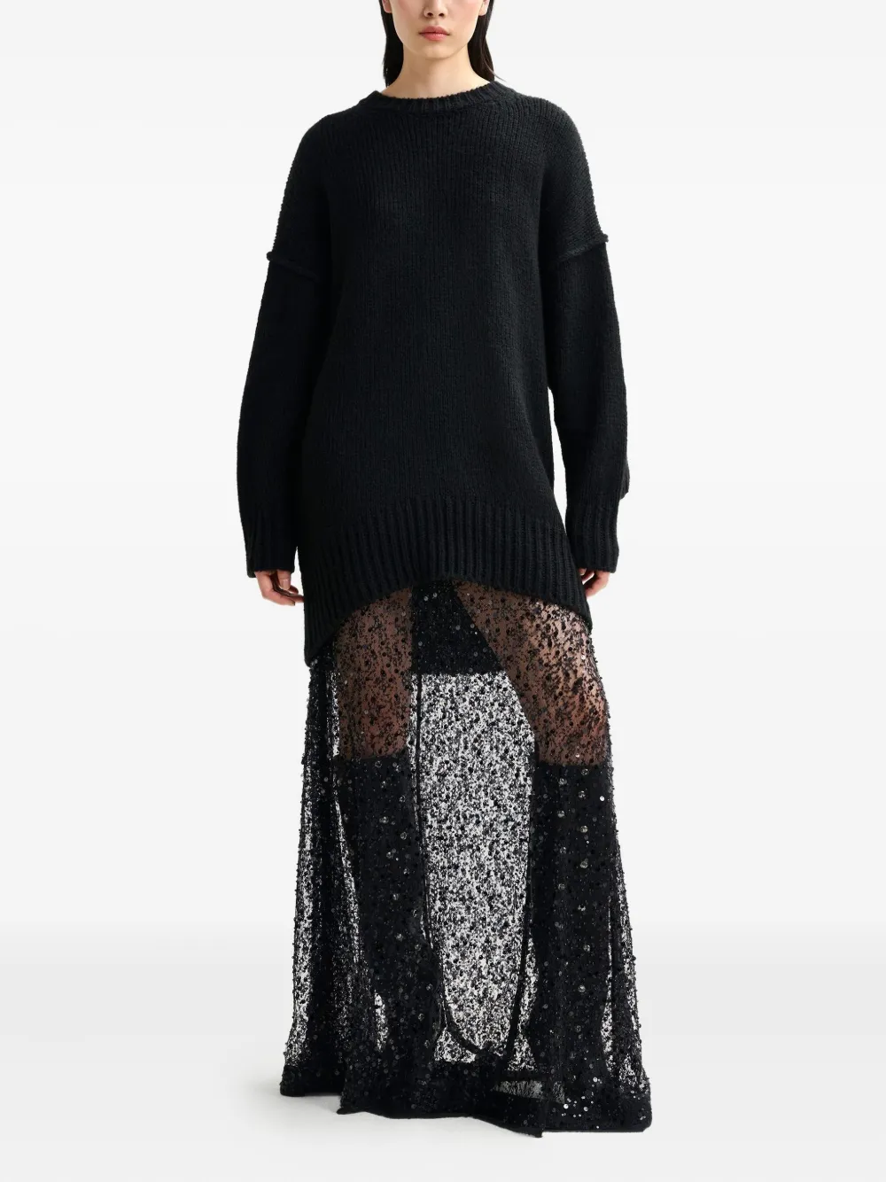 Essentiel Antwerp Isequins Sequin Beaded Maxi Skirt In Black