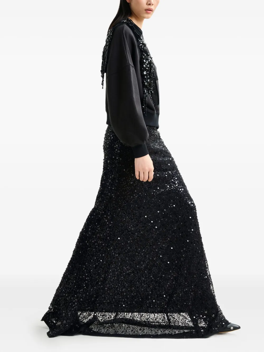 Essentiel Antwerp Isequins Sequin Beaded Maxi Skirt In Black