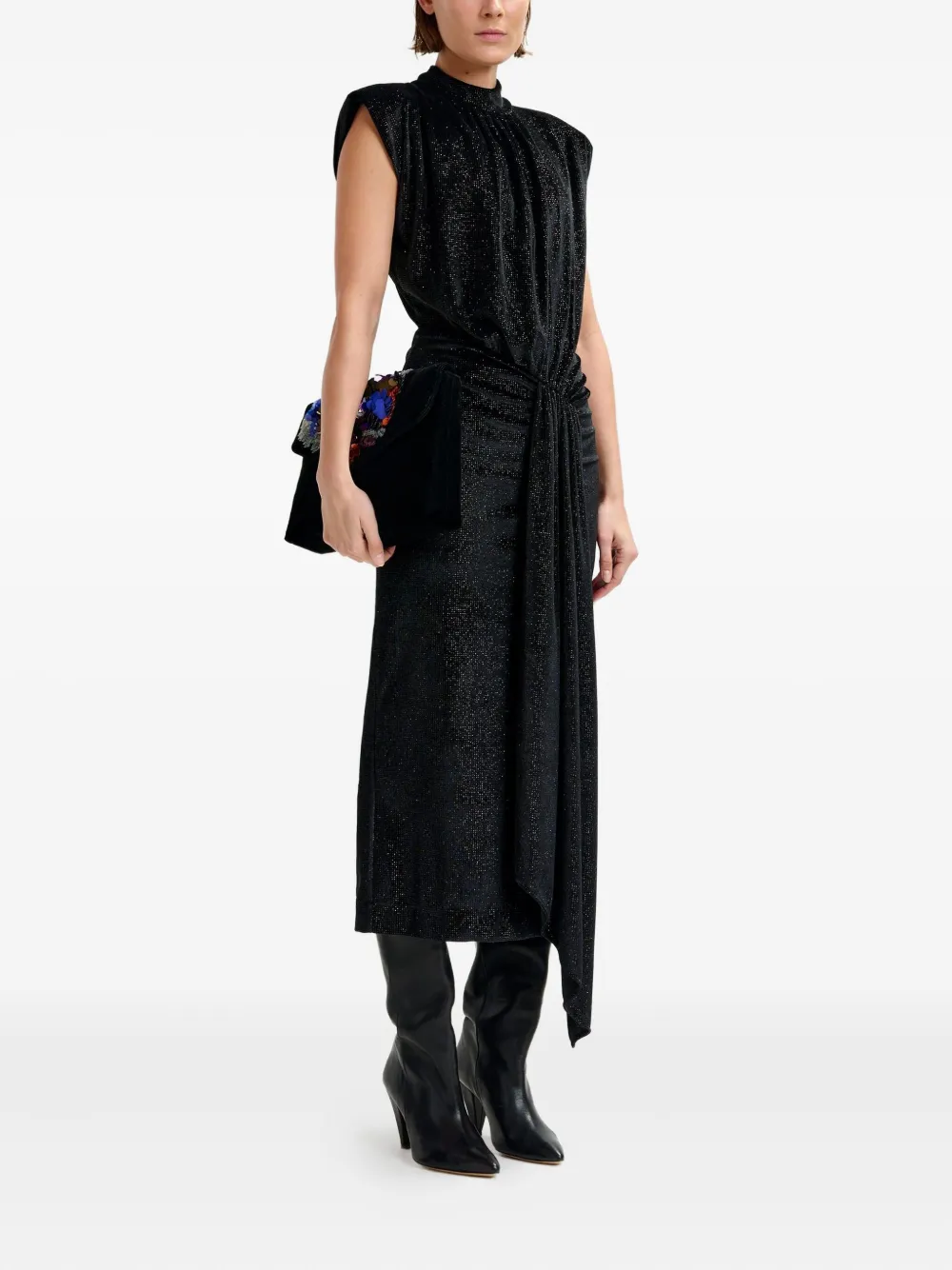 Essentiel Antwerp Inche Dots Mock Neck Midi Dress In Black