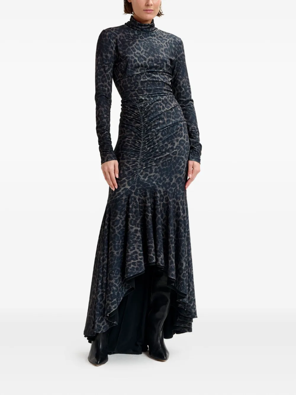 Essentiel Antwerp Ibys Ruched Asymmetric Maxi Dress In Black