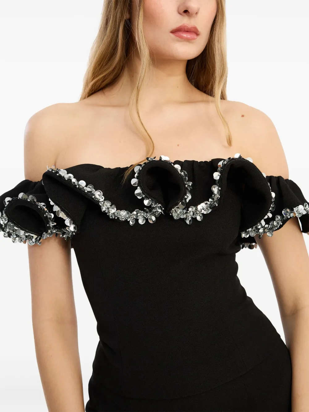 ROTATE BIRGER CHRISTENSEN Crêpe top met ruches Zwart