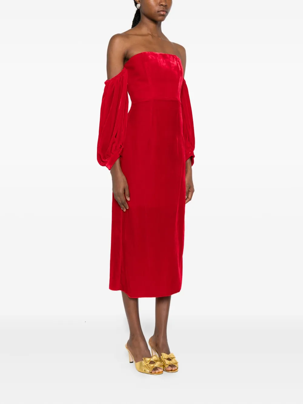 Forte Jurk met pofmouwen en bustier-design Rood