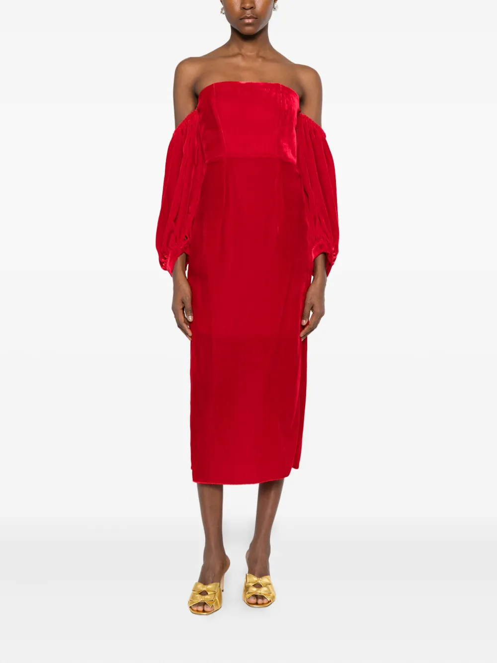Forte Forte Jurk met pofmouwen en bustier-design - Rood
