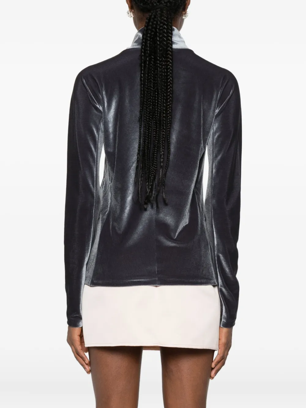 Forte Fluwelen T-shirt met col Zwart