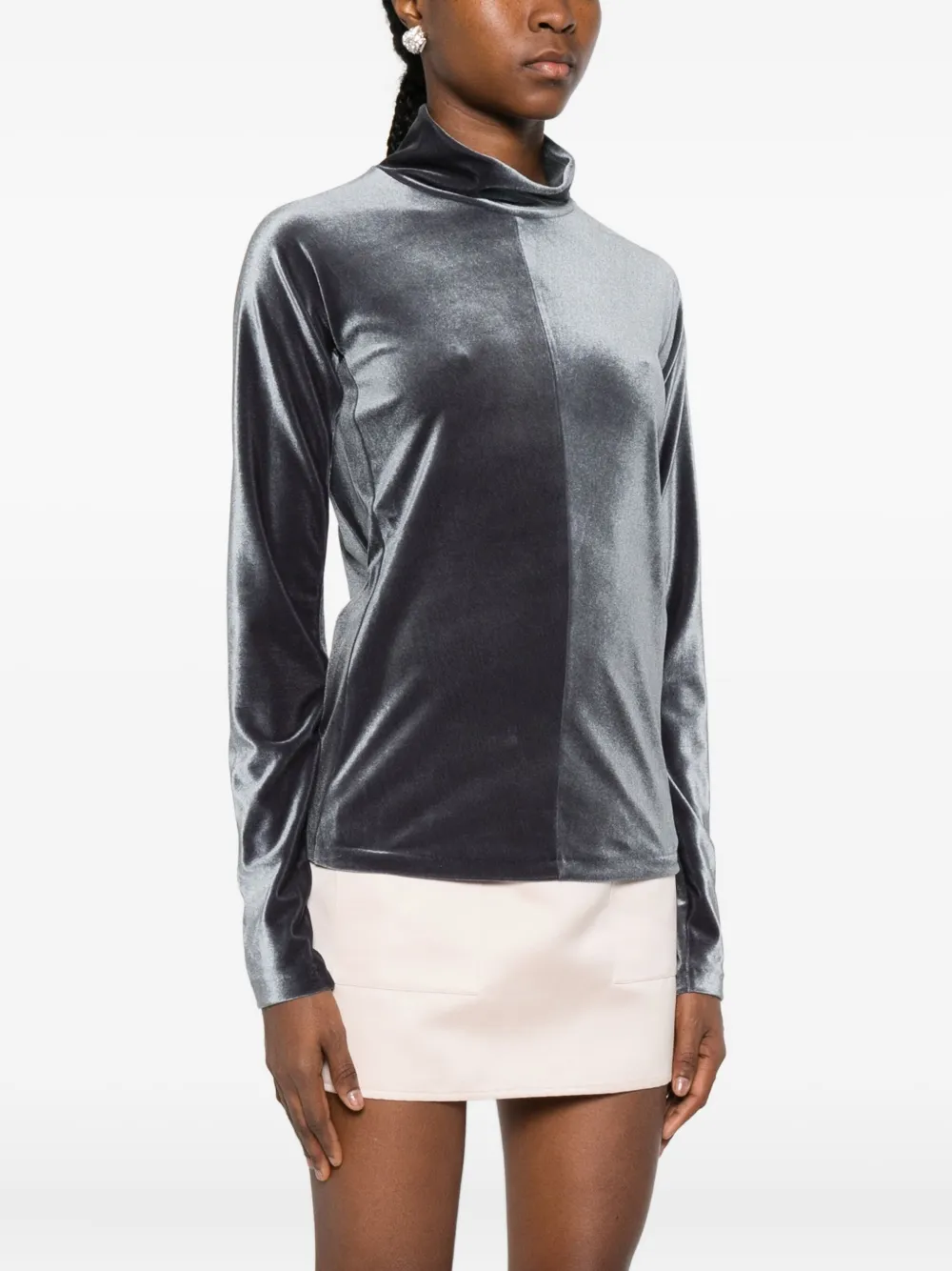 Forte Fluwelen T-shirt met col Zwart