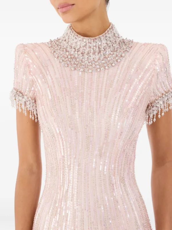 pink beaded maxi dress Calista Bias-Cut Embellished Gown