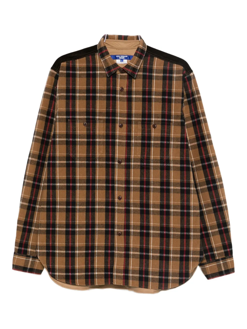Junya Watanabe Corduroy-panelled Checked Shirt In Brown