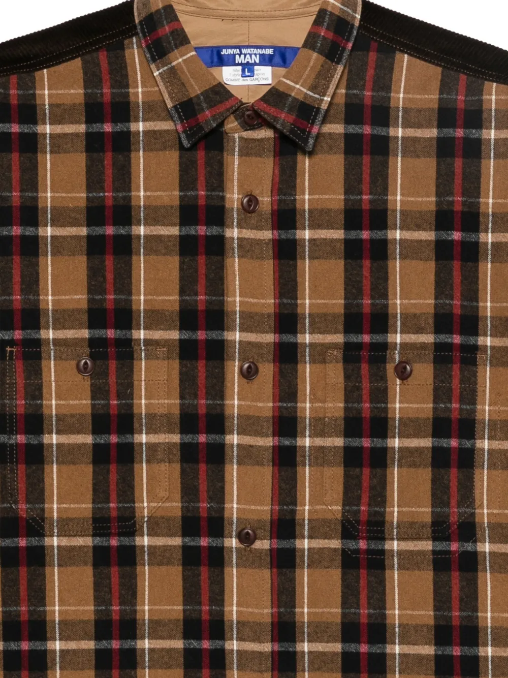 Junya Watanabe Corduroy-panelled Checked Shirt In Brown