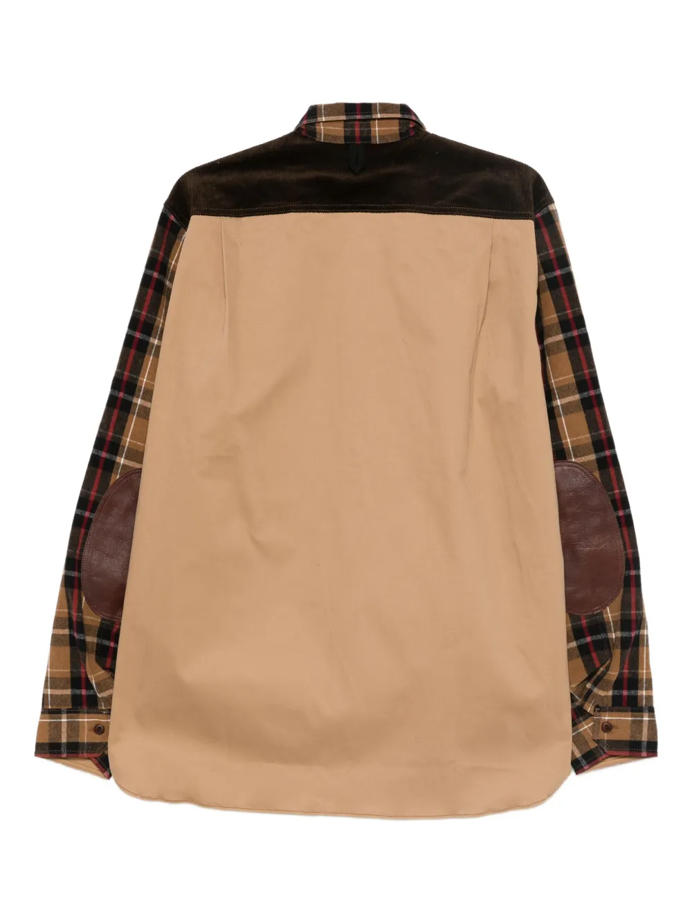 Junya Watanabe Corduroy-panelled Checked Shirt In Brown