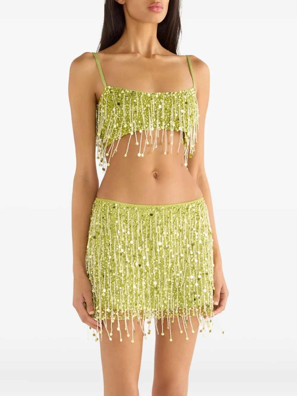 Asta Resort Yasmin Hand Beaded Mini Skirt In Green