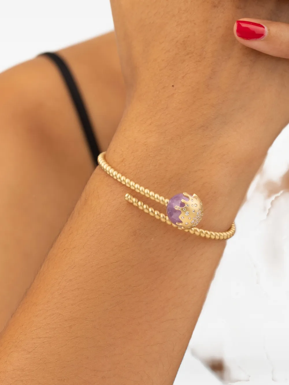 Mimia Leblanc 18k Yellow Gold Melting Lollipop Diamond And Amethyste Bracelet In Gold