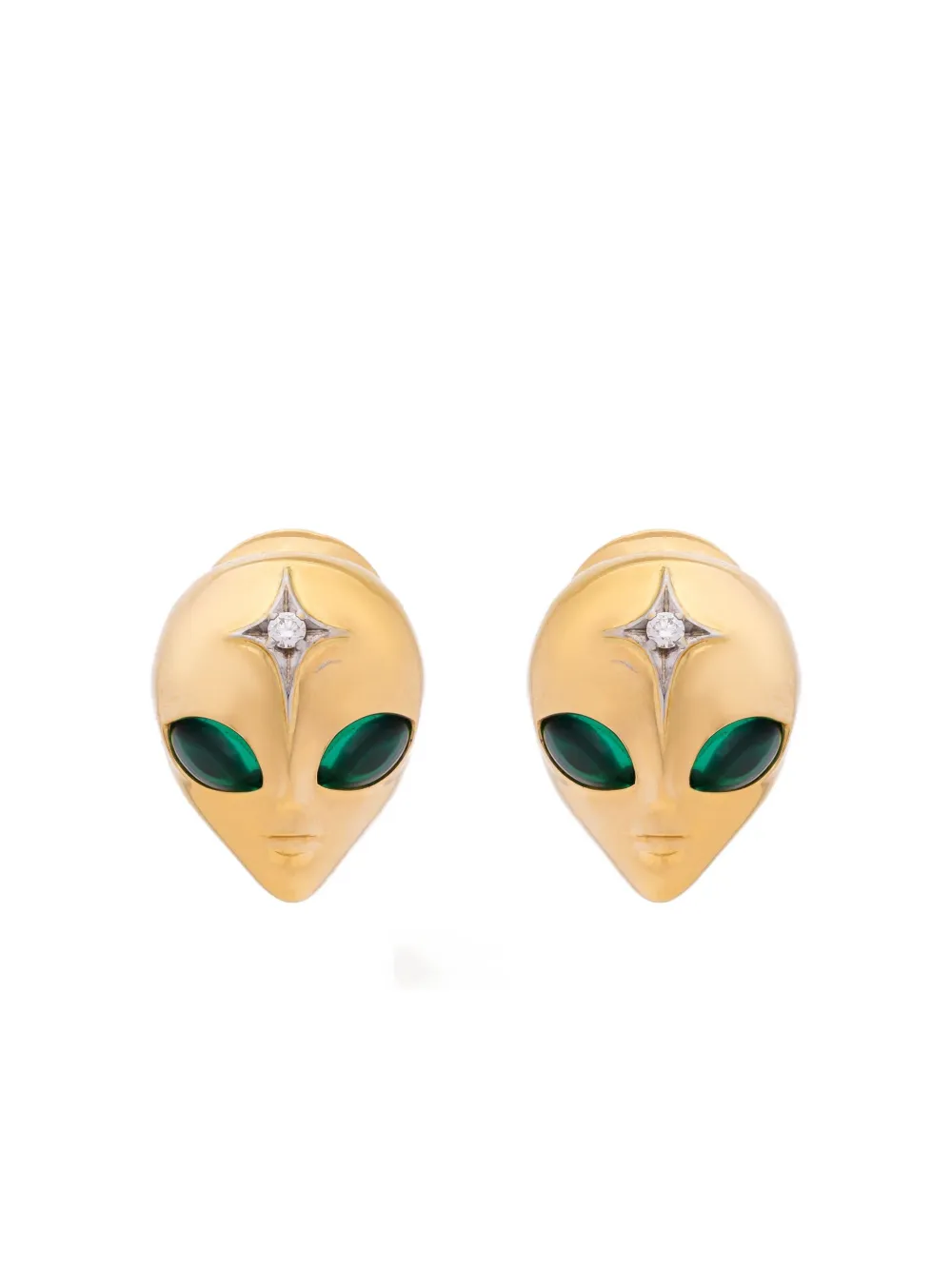 Sybarite 18k Yellow Gold She's An Alien Diamond And Emerald Earrings In Gold