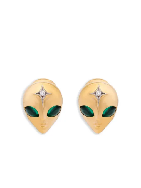 Sybarite 18K yellow gold She's An Alien diamond and emerald earrings