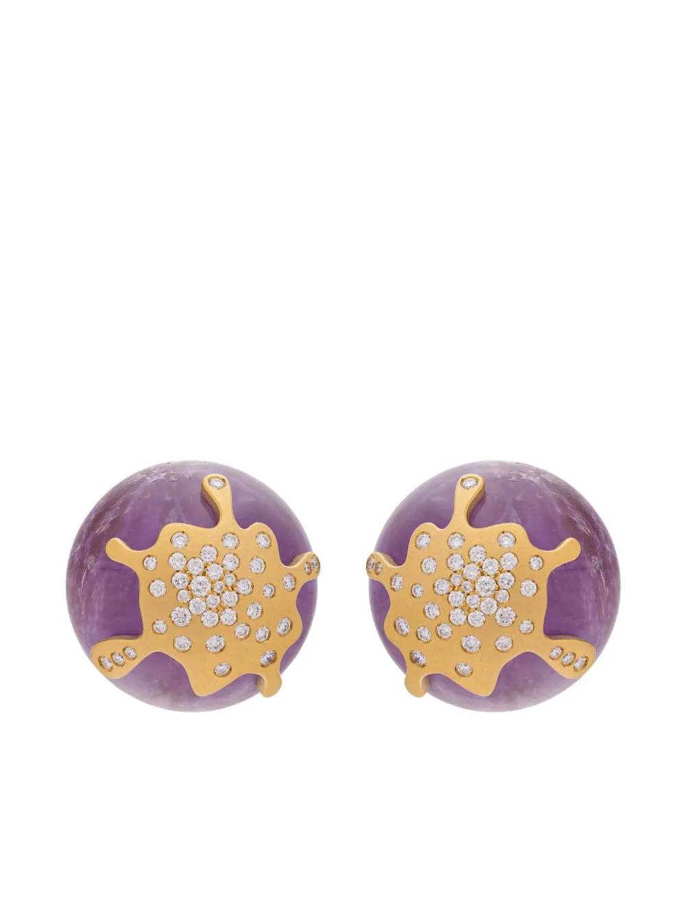 Mimia Leblanc 18k Yellow Gold Lollipop Diamond And Amethyst Earrings In Purple