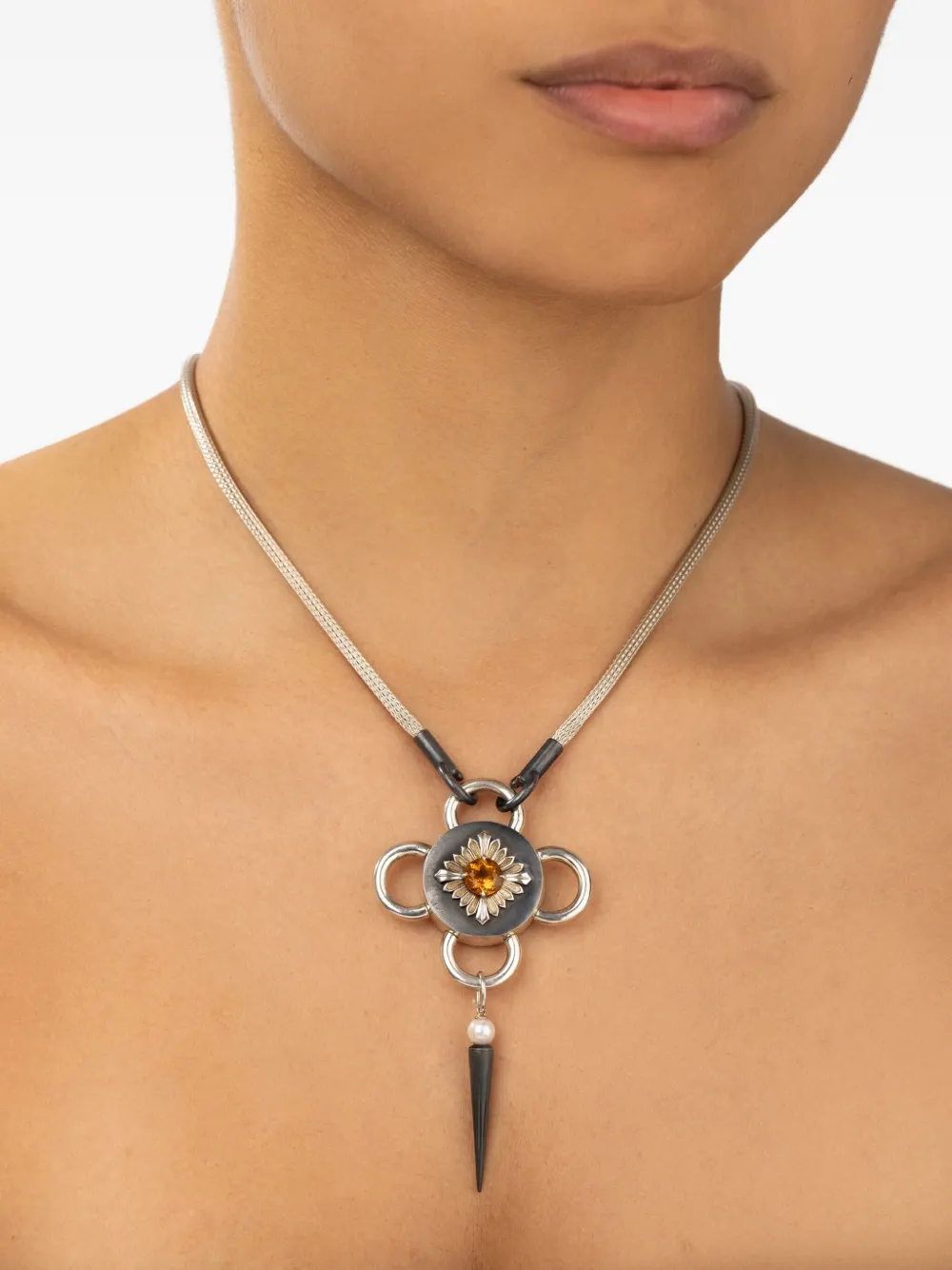 Rouvenat Bolt Silver Citrine-embellished Necklace In Multi