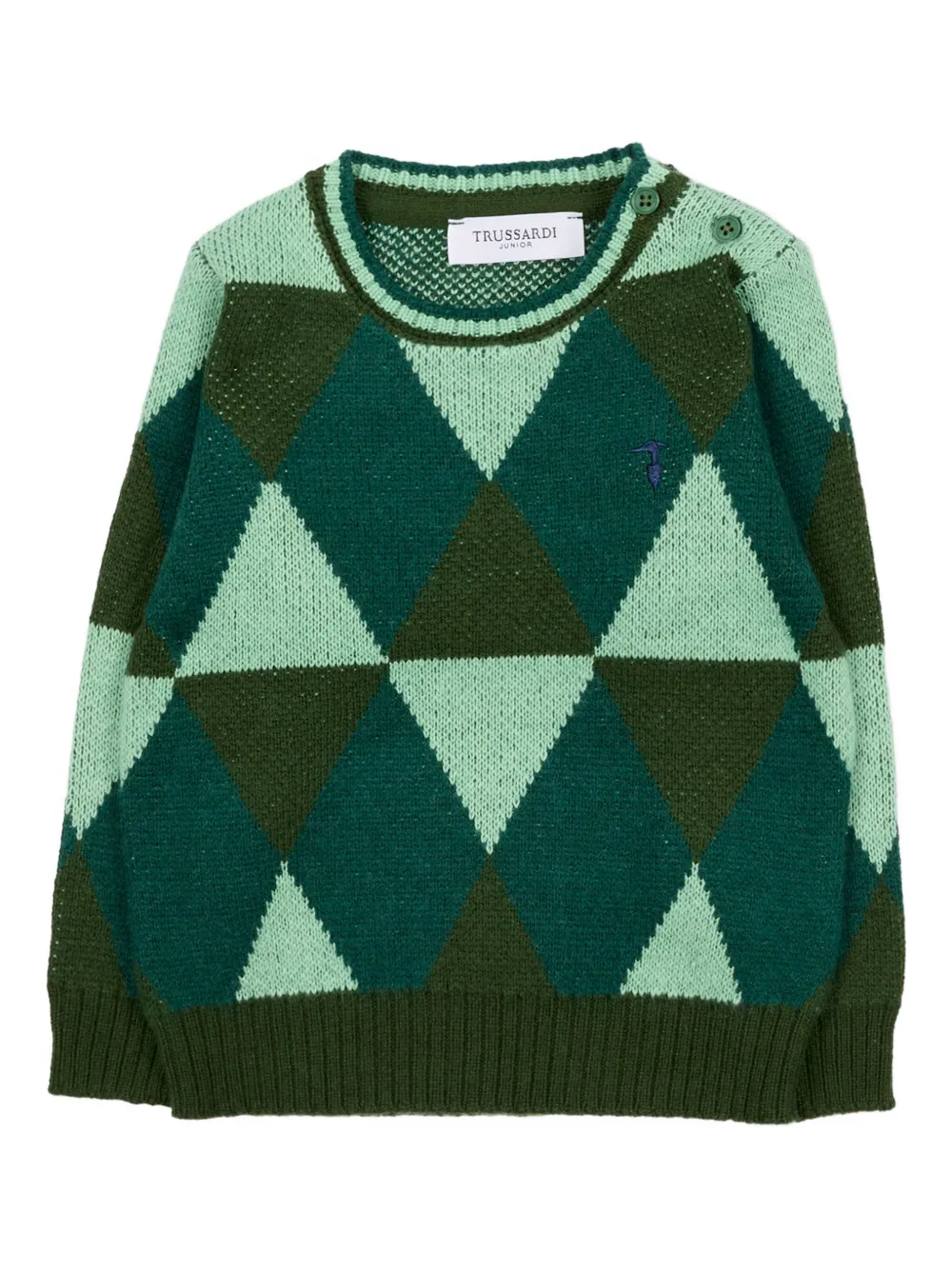 Trussardi Junior Argyle-pattern Crew-neck Jumper In Multi