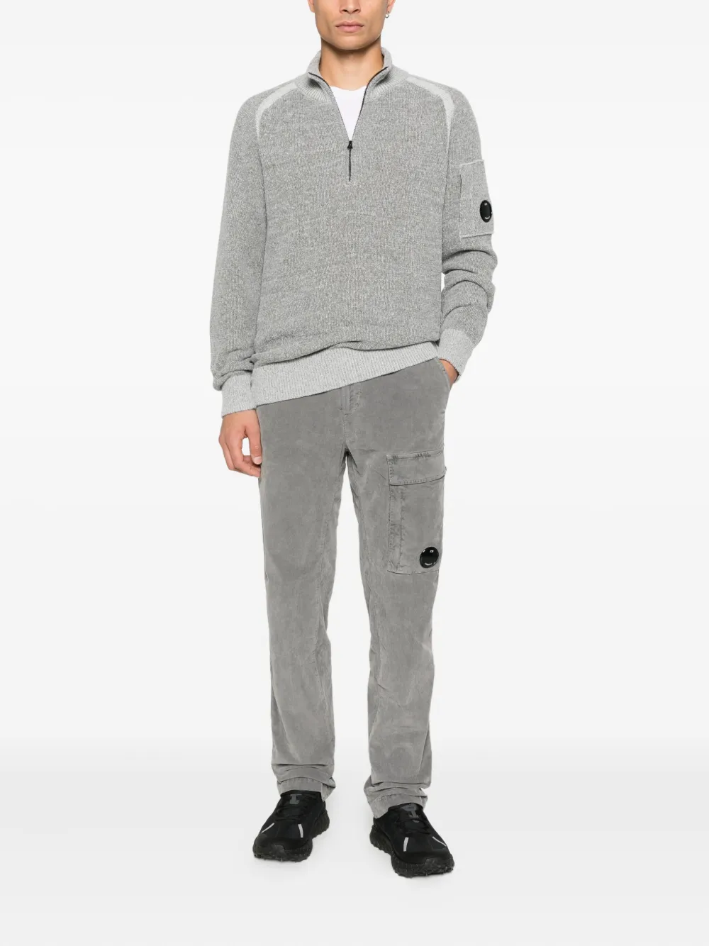 C.P. Company zip-neck logo-patch sweater - Grijs