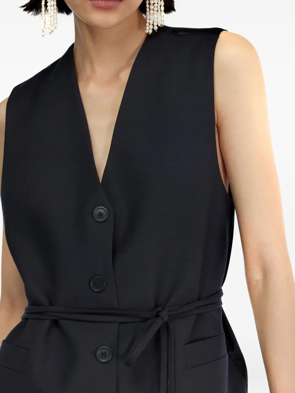 Semicouture V-neck Belted Waistcoat In Blue