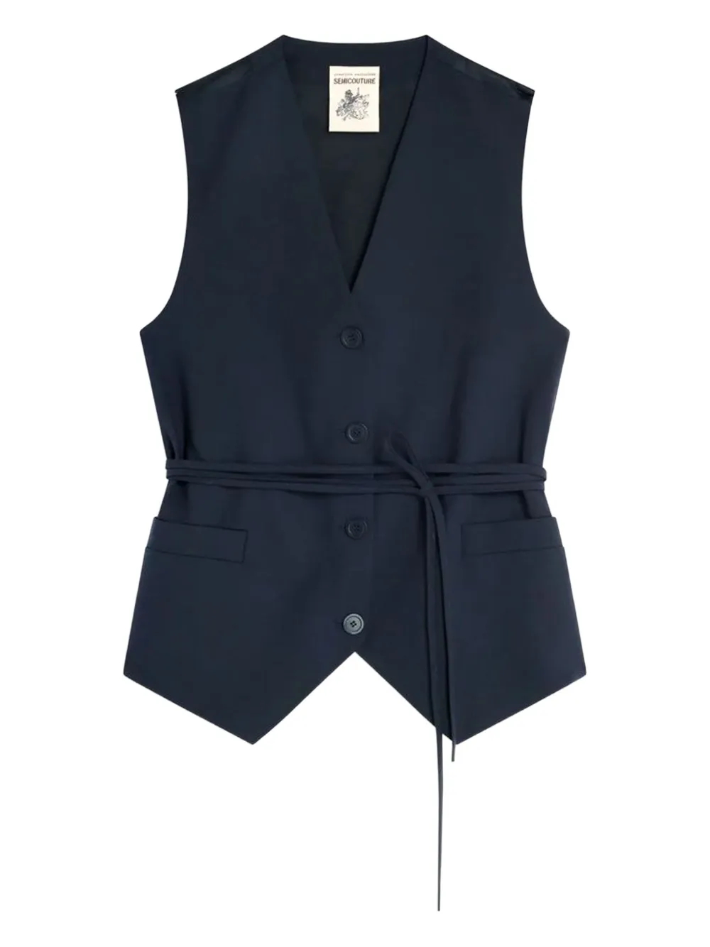 Semicouture V-neck belted waistcoat | Blue | Image 1