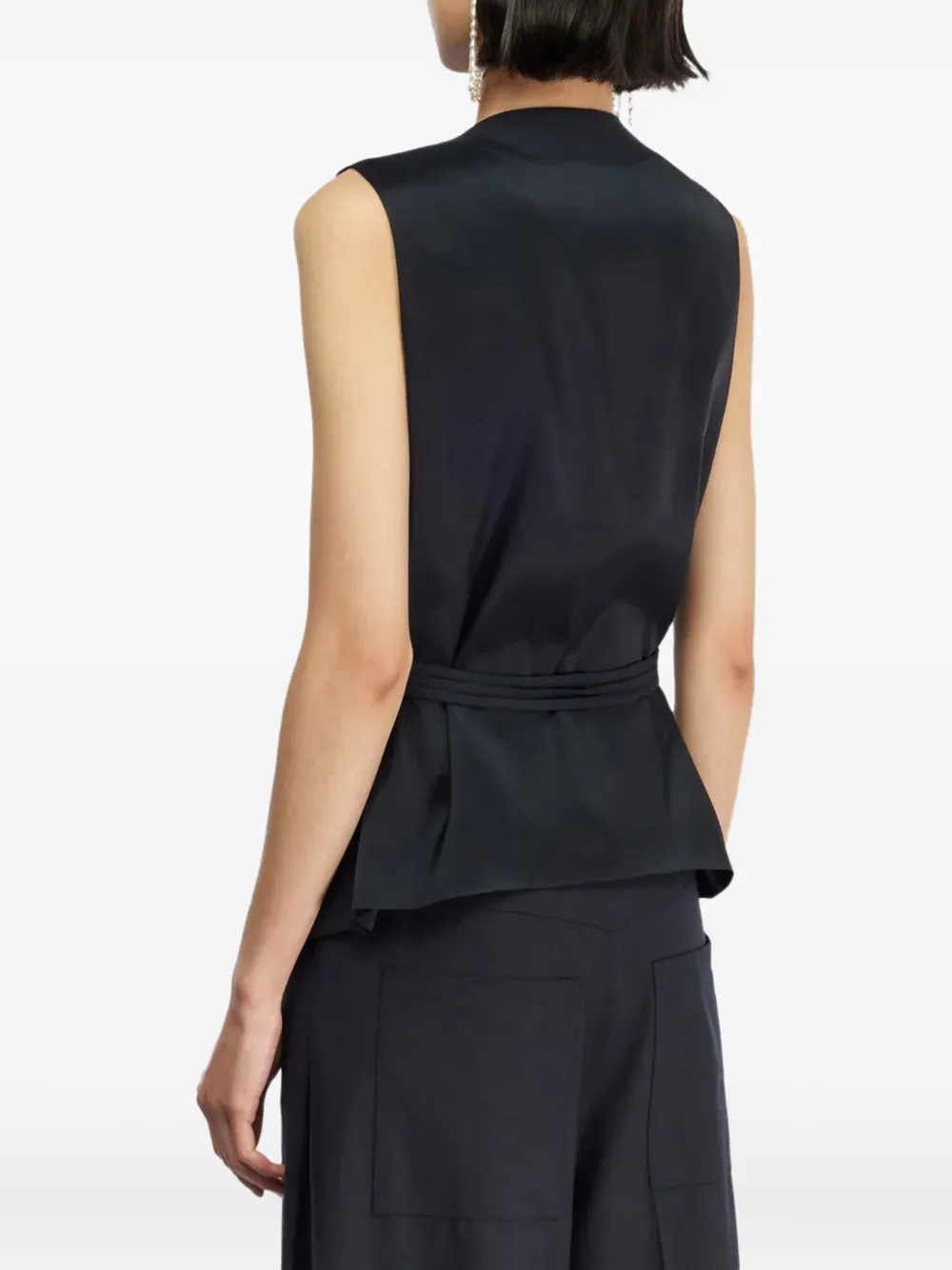 Semicouture V-neck Belted Waistcoat In Blue