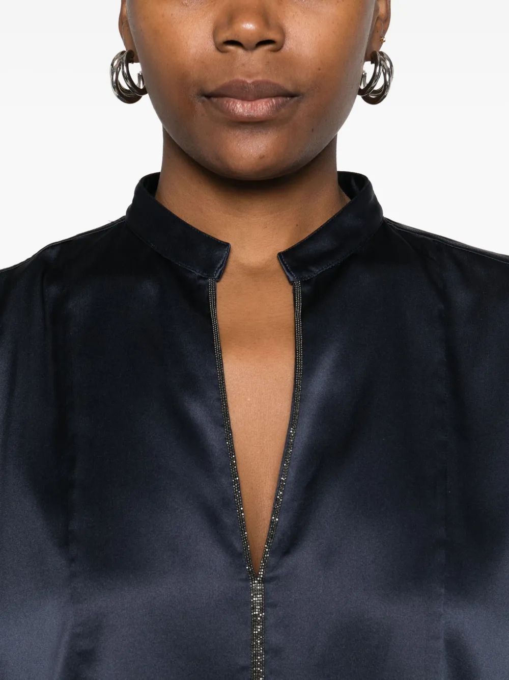 Brunello Cucinelli Drop-shoulder Silk Blouse In Blue