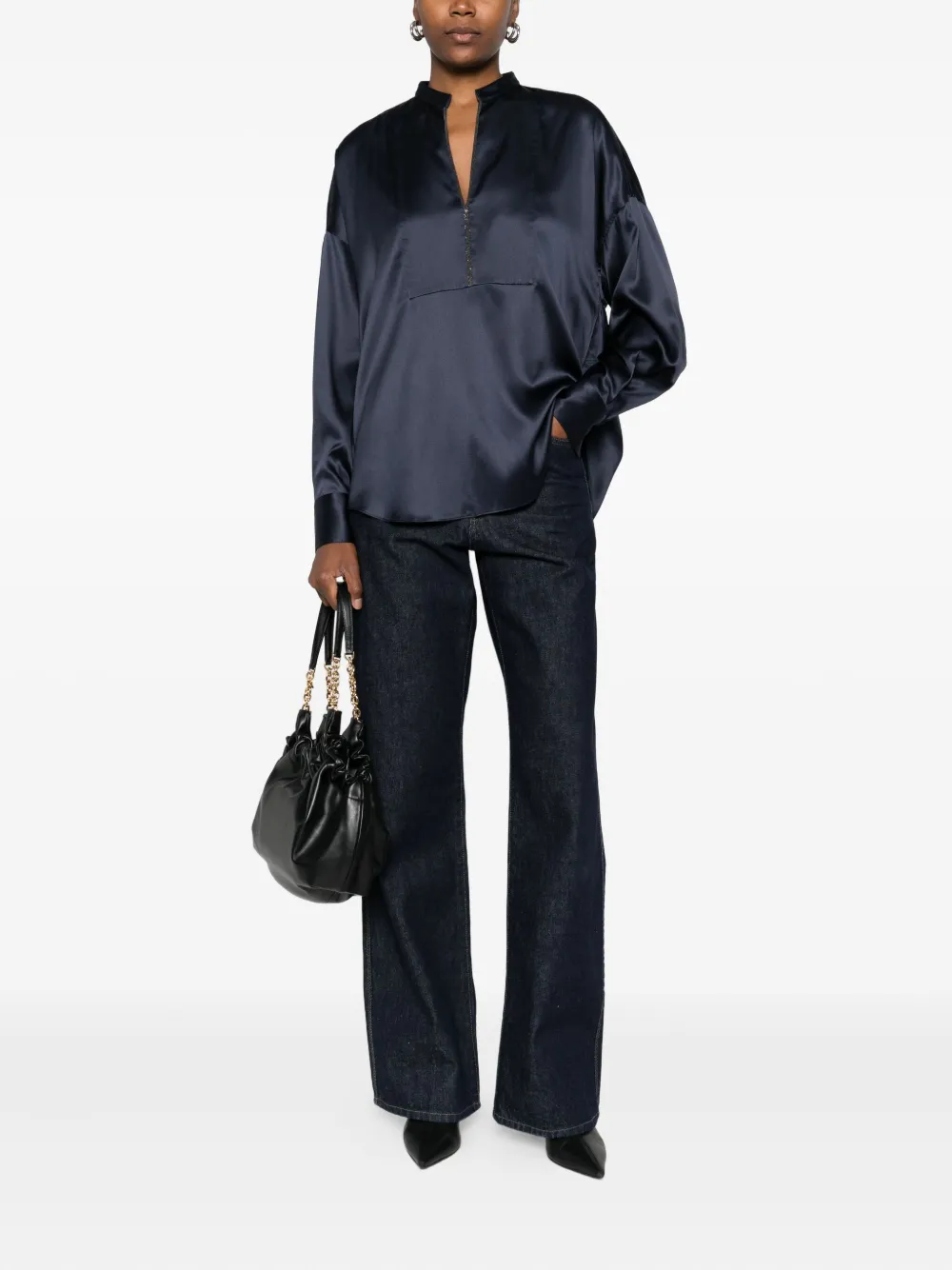 Brunello Cucinelli drop-shoulder silk blouse - Blauw