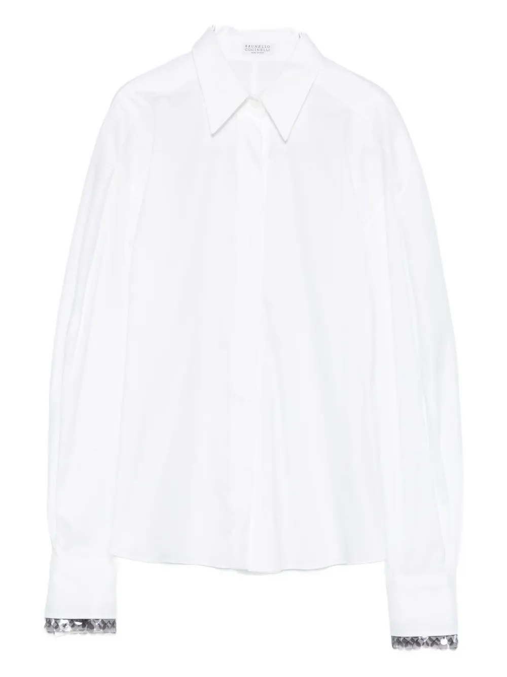 Brunello Cucinelli Point-collar Embellished Shirt In White
