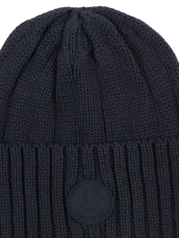 Save The Duck Blue Ribbed Knit Beanie Hat Ribbed knit beanie – Giving Ducks main image 2