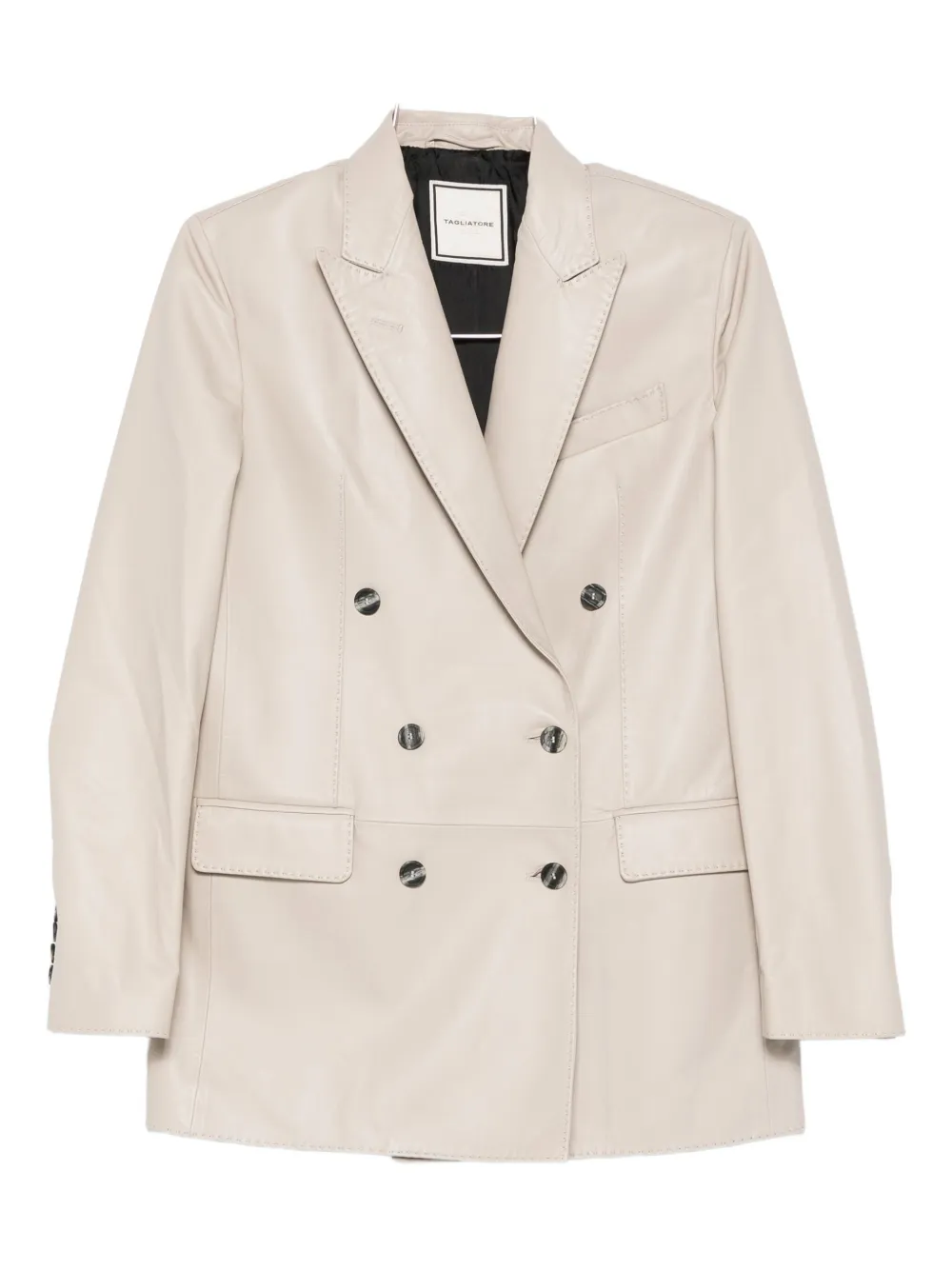 Tagliatore Double-breasted Leather Jacket In Neutral