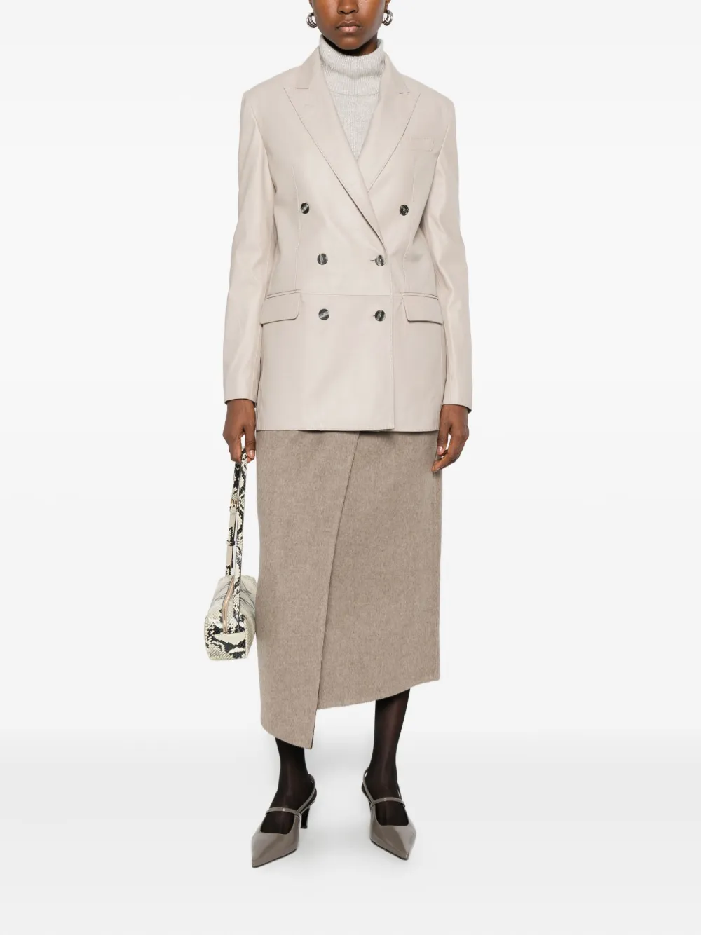 Tagliatore Double-breasted Leather Jacket In Neutral