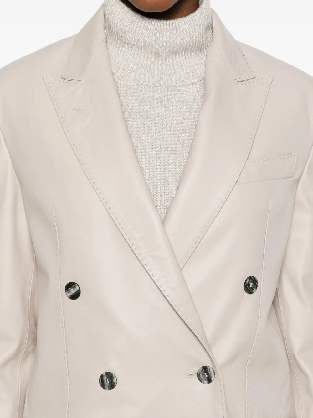 Tagliatore Double-breasted Leather Jacket In Neutral