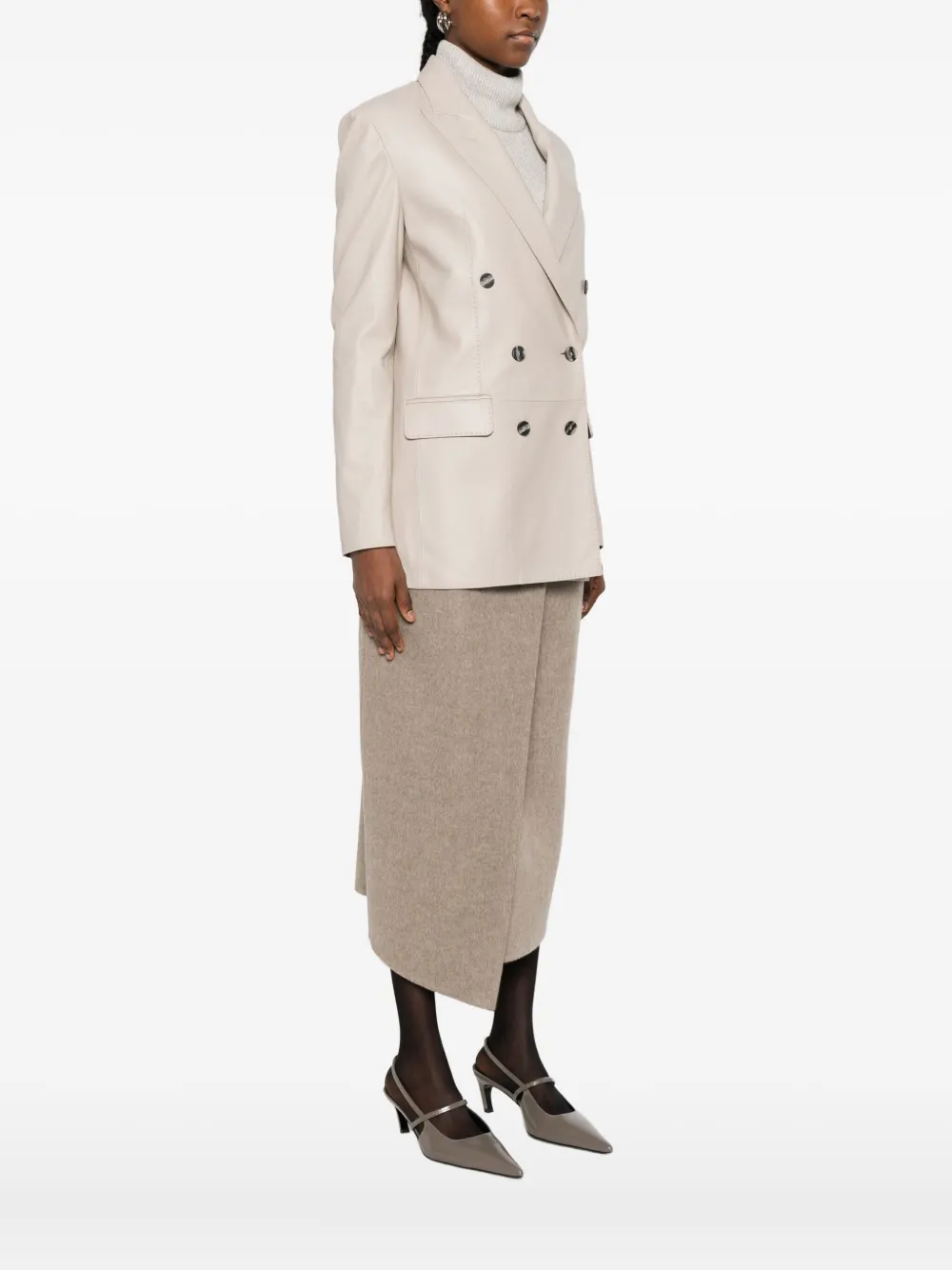 Tagliatore Double-breasted Leather Jacket In Neutral