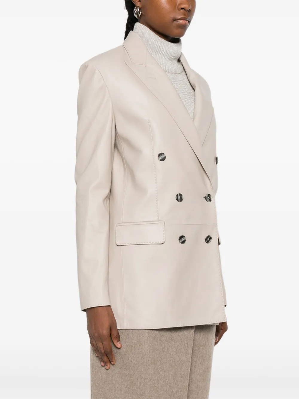 Tagliatore Leren jack met dubbele rij knopen Beige