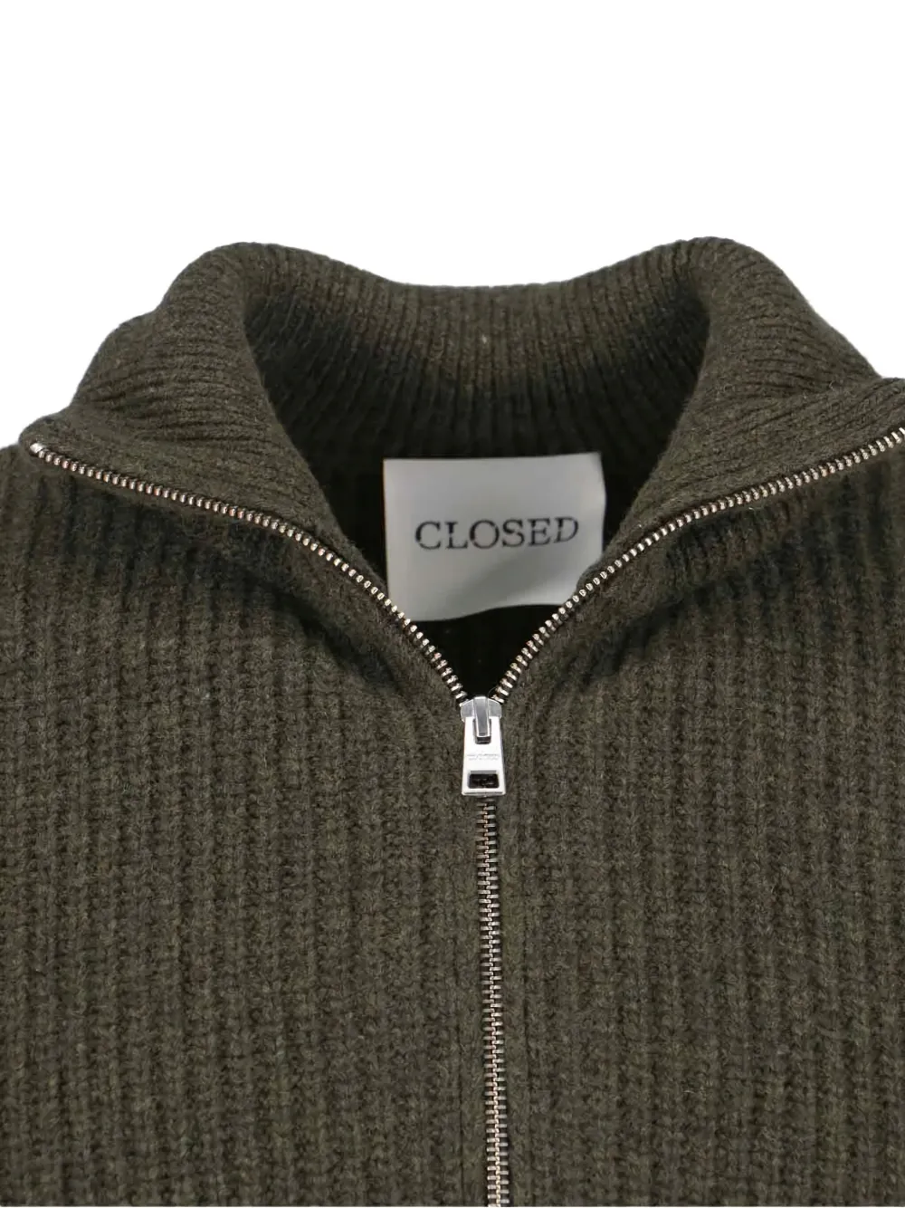 Closed High Collar Long Sleeve Knit Sweater In Green