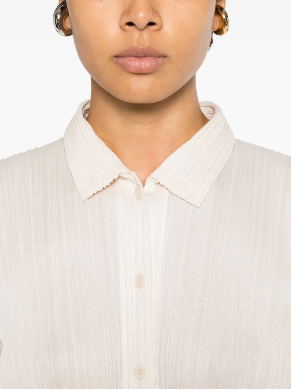 Issey Miyake Pleated Buttoned Shirt In Neutral