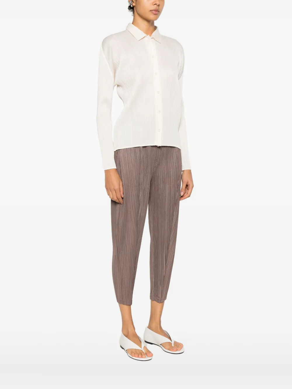 Issey Miyake Pleated Buttoned Shirt In Neutral