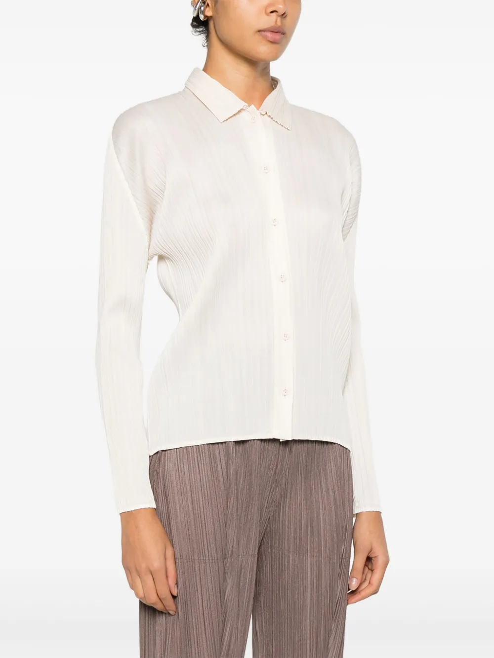 Pleats Please Issey Miyake Geplooid blouse met knopen Wit