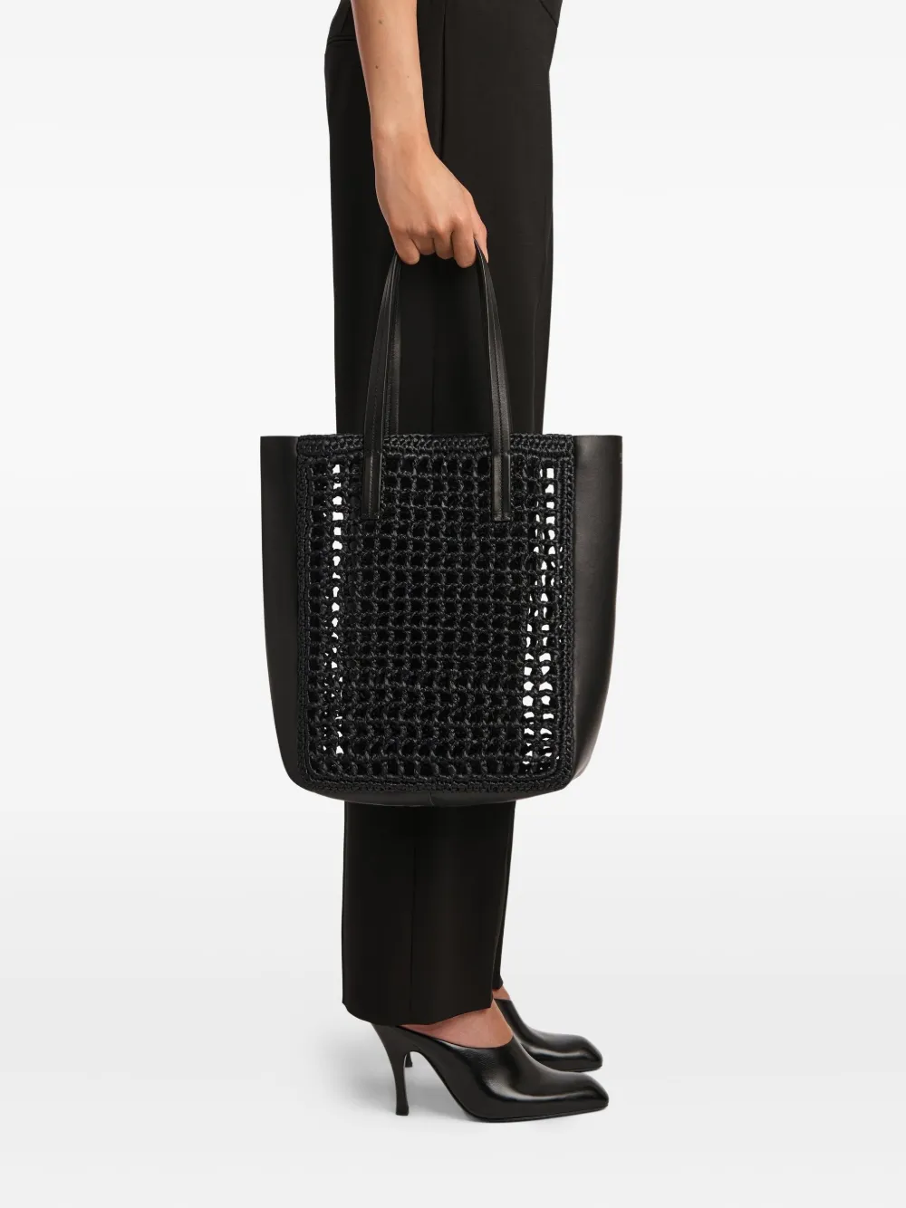 Khaite Small Zoe Woven-panel Tote Bag In Black