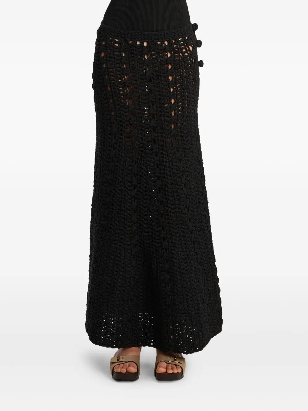  Khaite Ryder Pompom Crochet Maxi Skirt - Black 